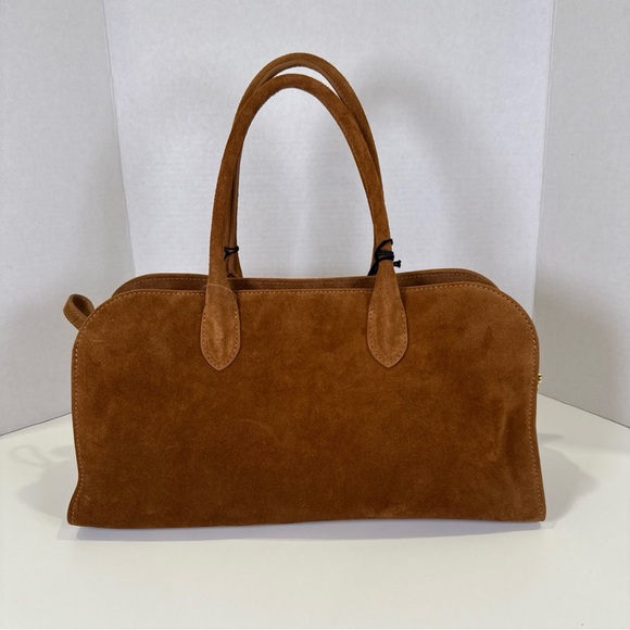 Claudia Firenze 2 Handle Suede Carmel Color Handbag Purse  Made In Italy NWT - Picture 2 of 16